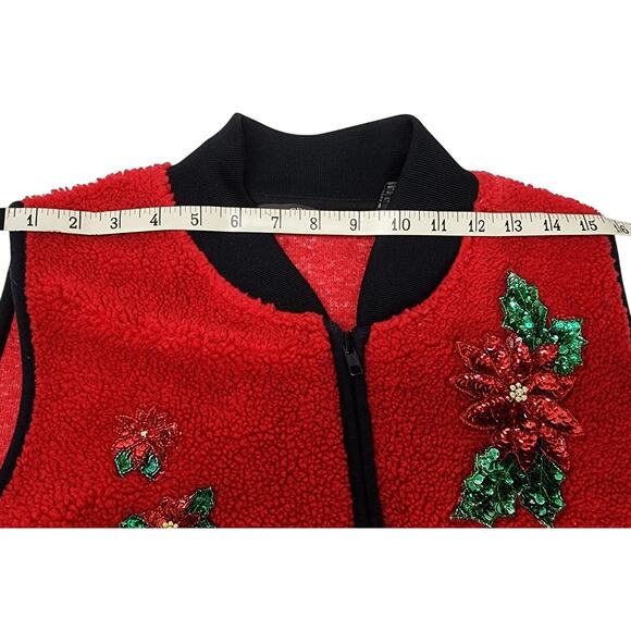 Copper Key Red Black Holiday Vest Embellished Pointsettas Womens Large - Picture 3 of 12